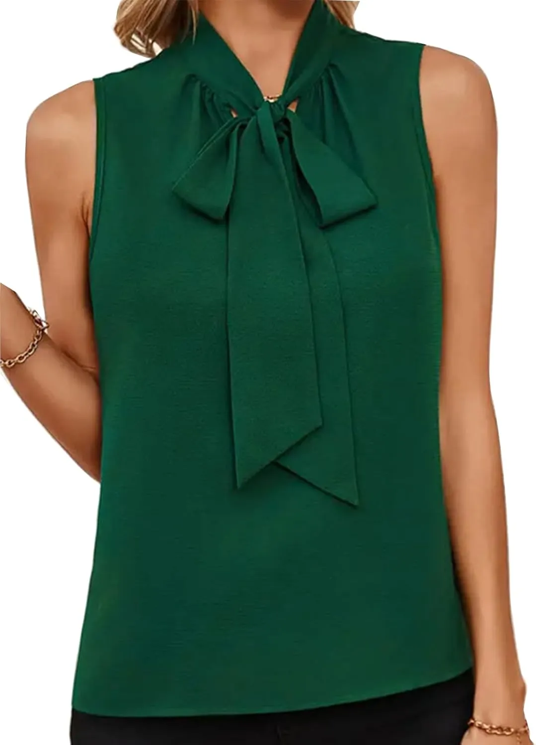 Women's Tie Bow Neck Sleeveless Blouse Elegant Office Work Shirt Tank Top