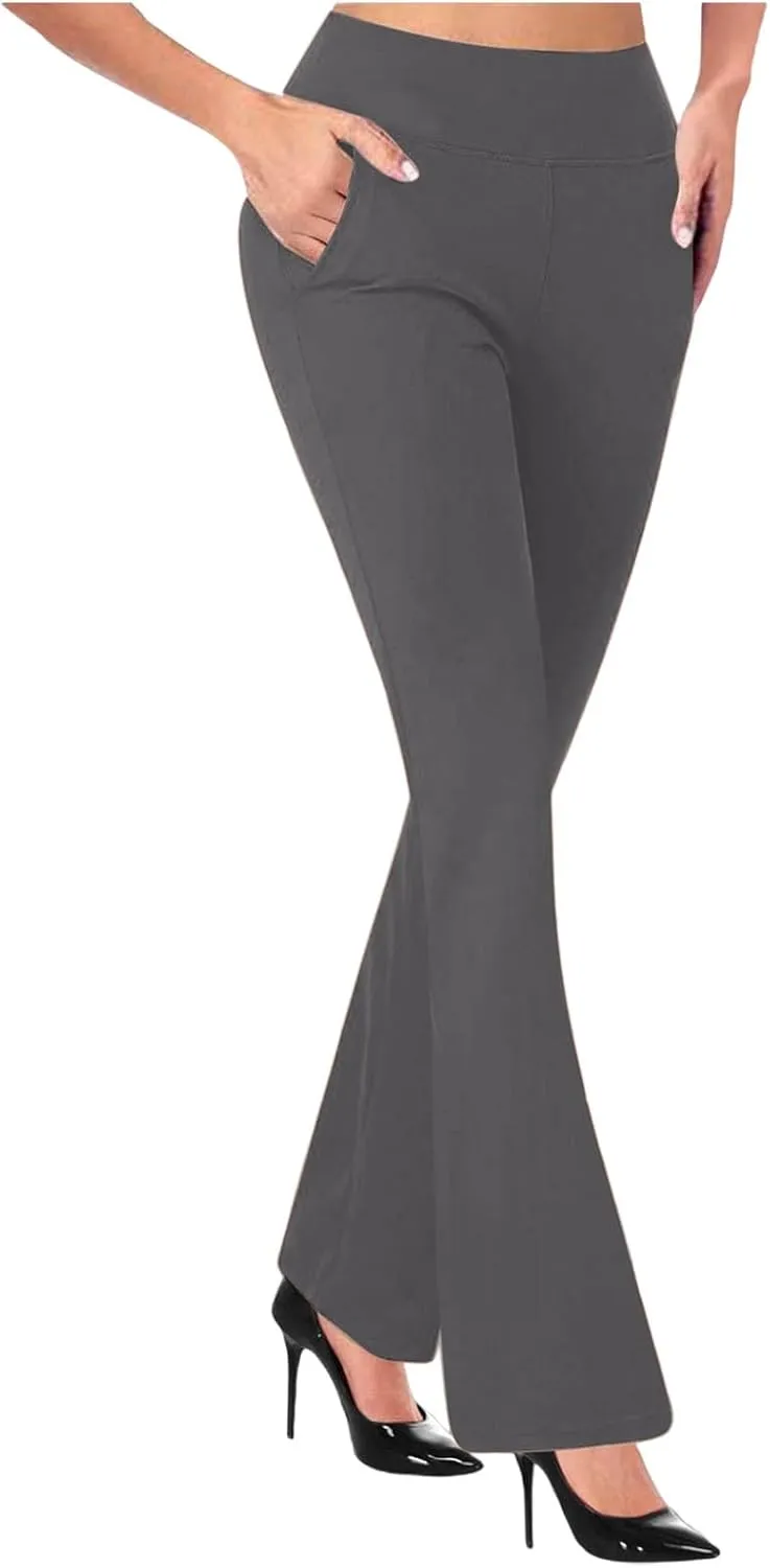 Womens Yoga Dress Pants Tretchy Pull On Straight Leg Business Casual Pant Dressy Slacks Dress Pants for Office Work