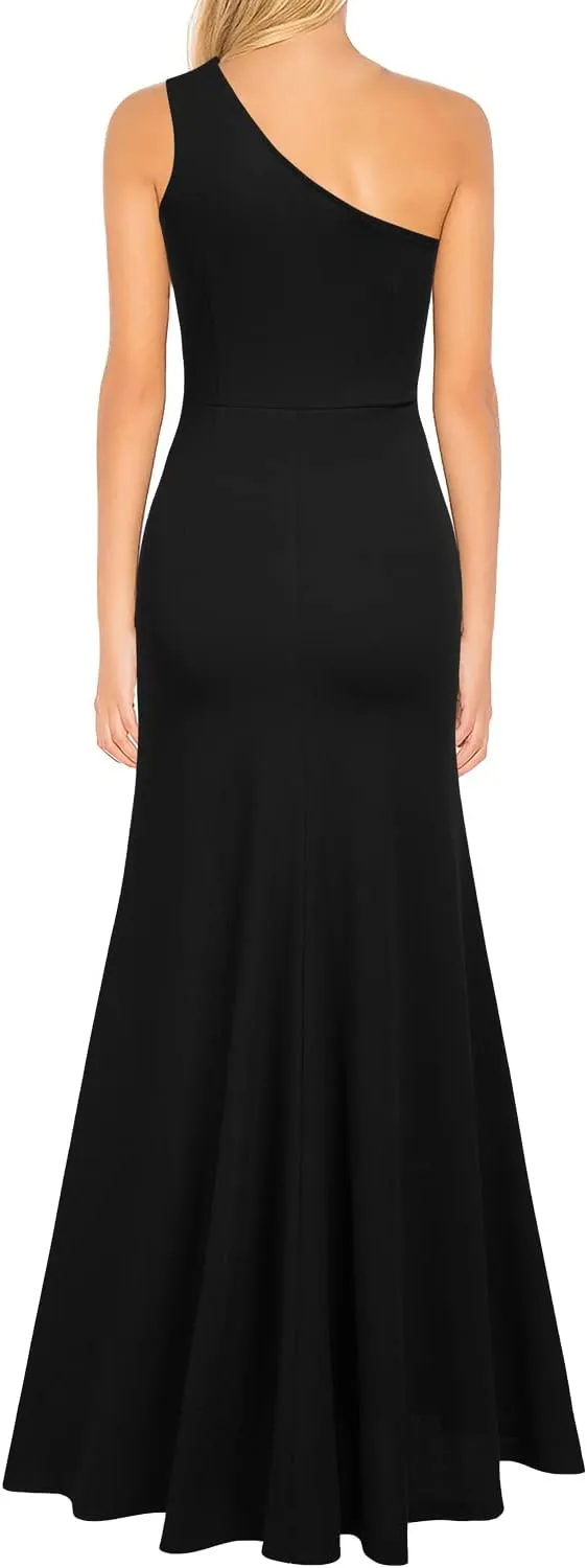 WOOSEA Women's One Shoulder Sleeveless Split Bodycon Mermaid Evening Cocktail Long Dress