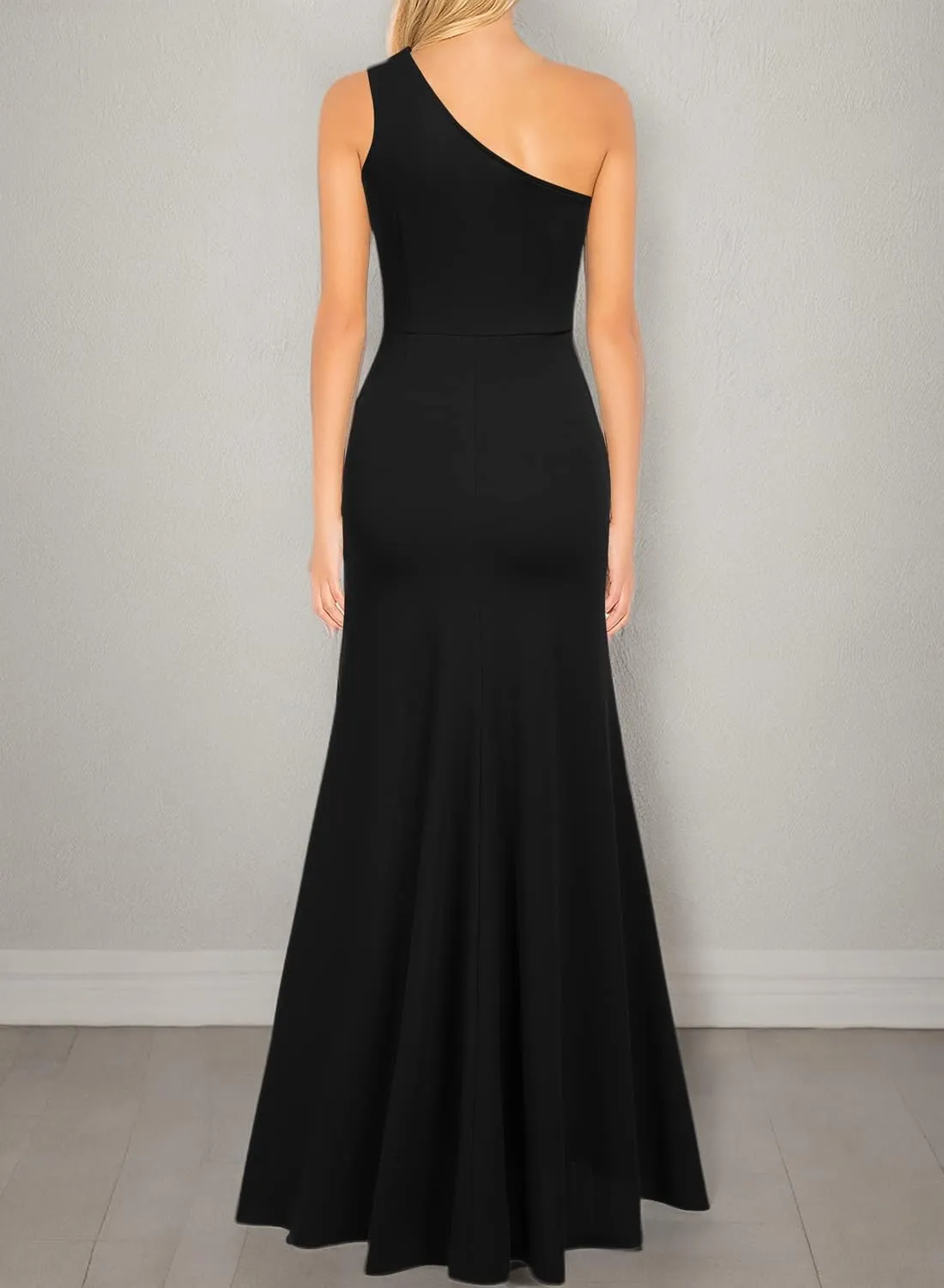 WOOSEA Women's One Shoulder Sleeveless Split Bodycon Mermaid Evening Cocktail Long Dress