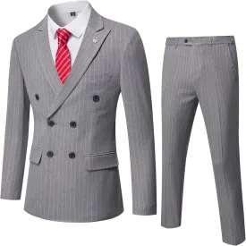 YND Men's 2 Piece Slim Fit Suit, Double-Breasted Stripe Tuxedo Set with Tie, Party Wedding Dress Blazer, Tux and Trousers