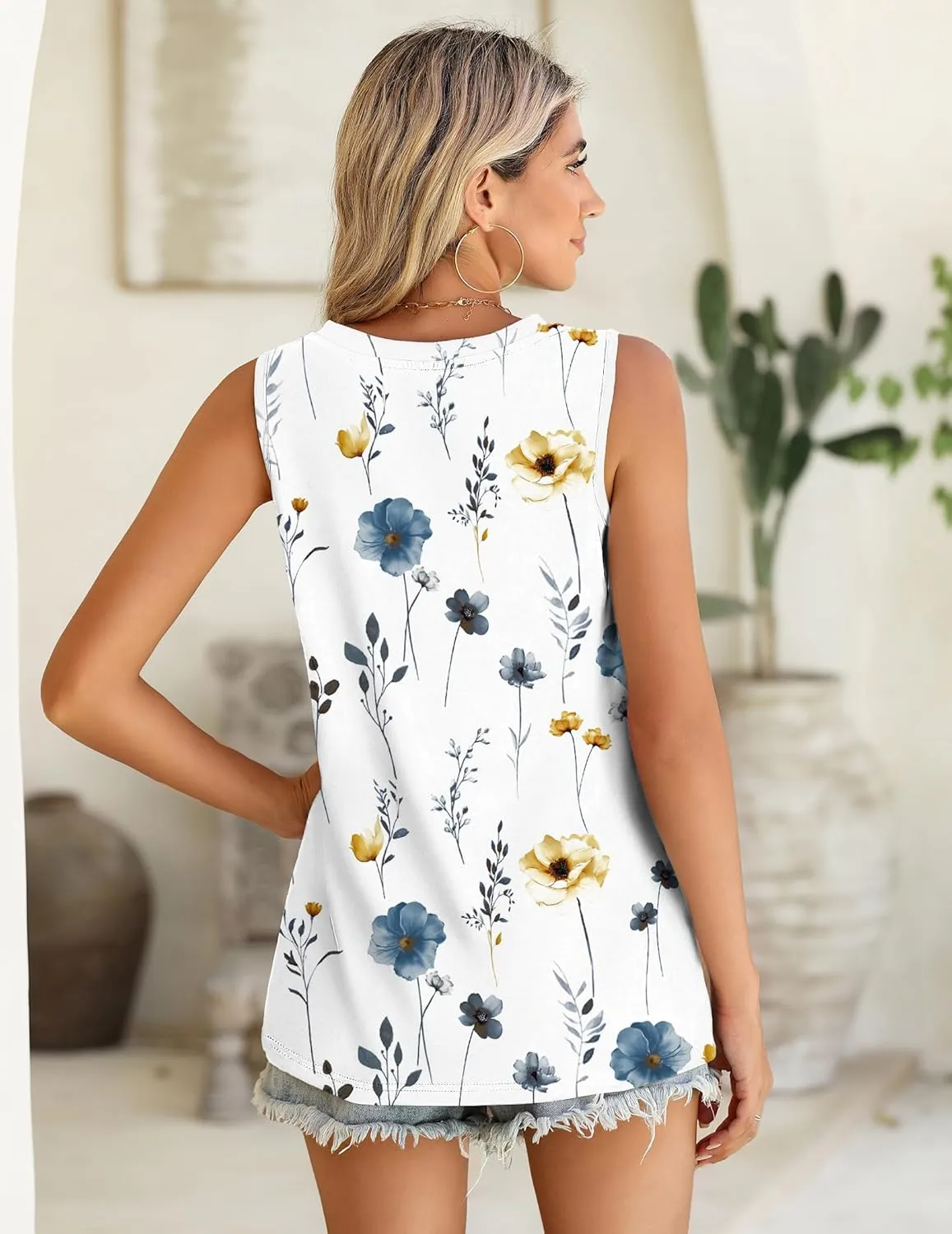 Zeagoo Summer Tank Top for Women 2025 Pleated High Neck Tops Loose Fit Flowy Dressy Tunic Sleeveless Shirts