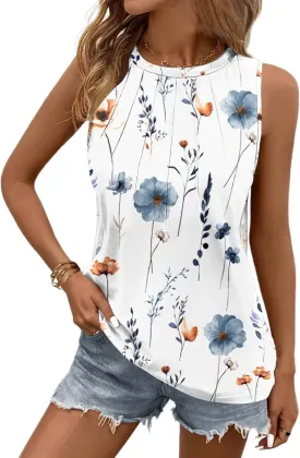 Zeagoo Summer Tank Top for Women 2025 Pleated High Neck Tops Loose Fit Flowy Dressy Tunic Sleeveless Shirts