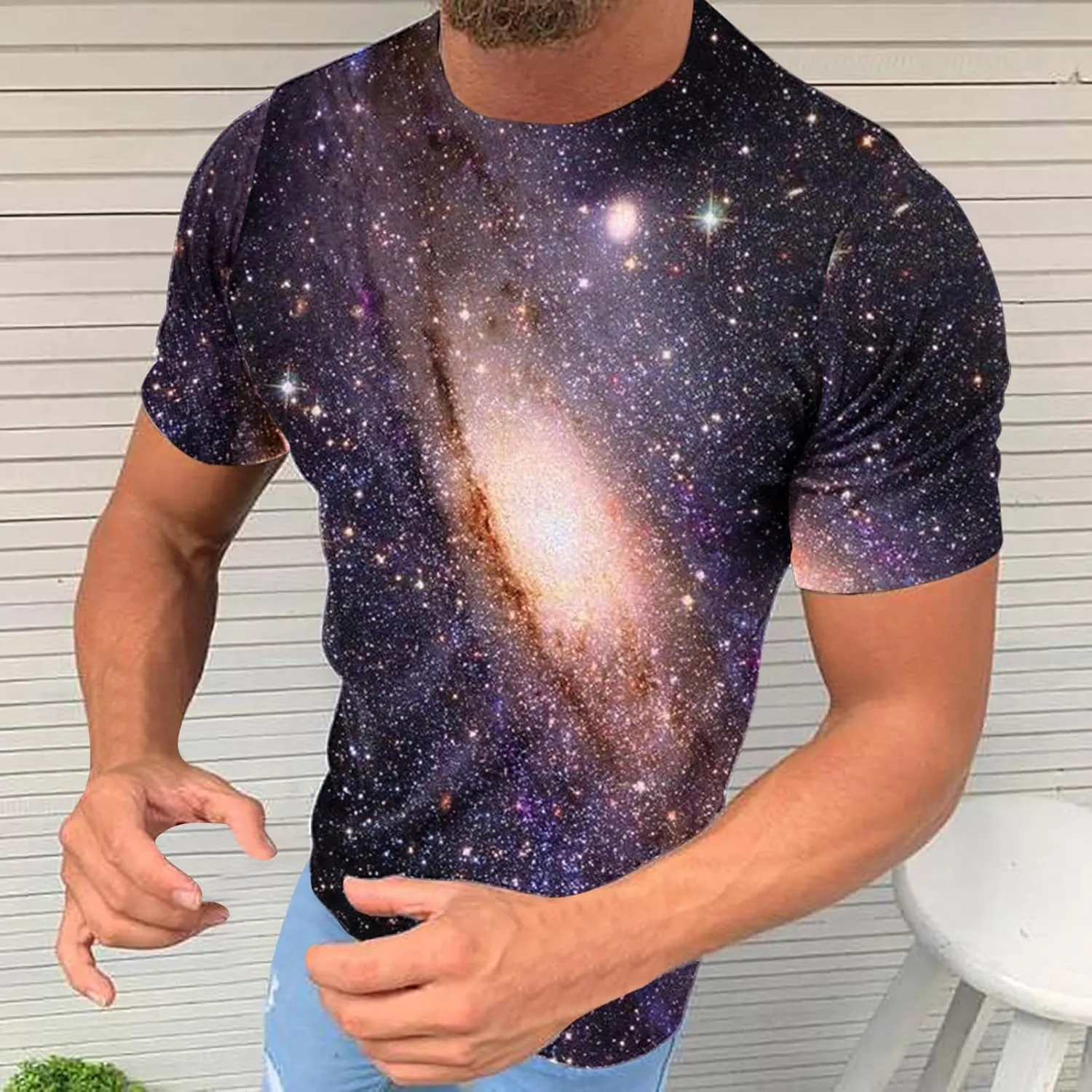 Zeiyignr Galaxy Shirt Men Space Universe Short Sleeve Nebula Tshirts 3D Tee Casual Crewneck Summer Tops Workout Muscle Shirts