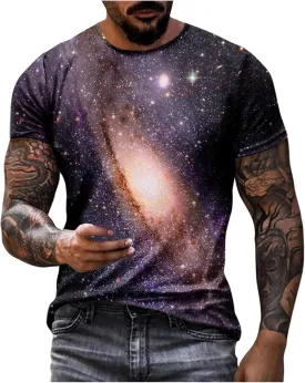 Zeiyignr Galaxy Shirt Men Space Universe Short Sleeve Nebula Tshirts 3D Tee Casual Crewneck Summer Tops Workout Muscle Shirts