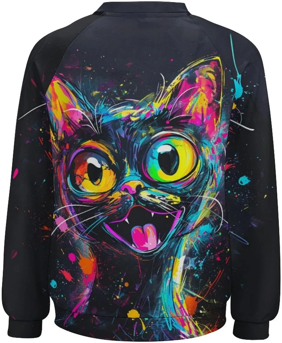 ZOCAVIA Women's Y2K Art Cat Sweatshirts Fall Abstract Graphic Pullover Tops Long Sleeve Oil Painting Cat Printed T Shirts