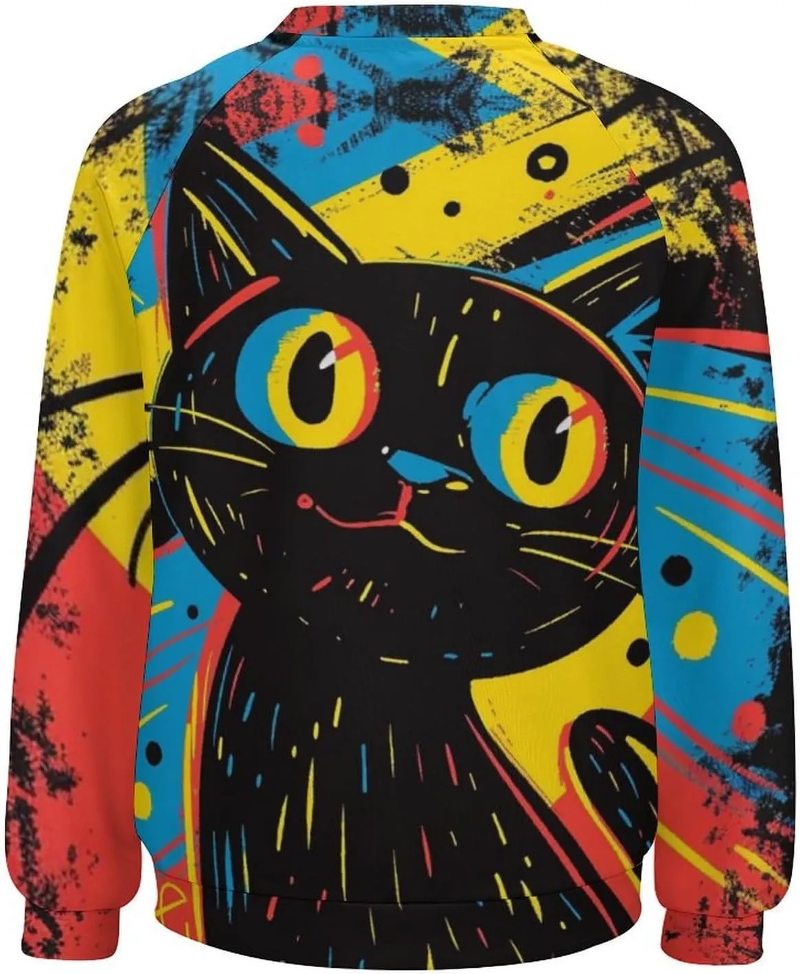 ZOCAVIA Women's Y2K Art Cat Sweatshirts Fall Abstract Graphic Pullover Tops Long Sleeve Oil Painting Cat Printed T Shirts